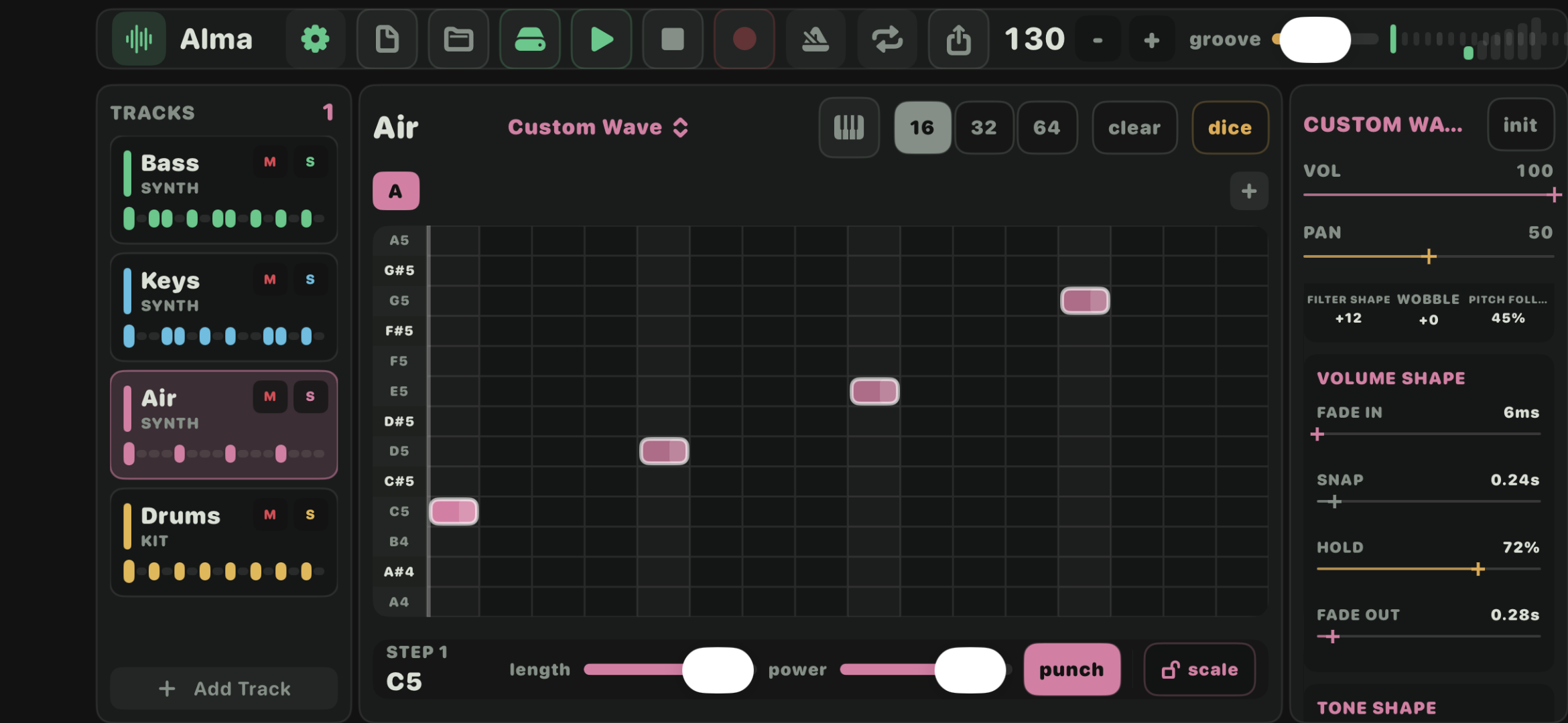 Alma DAW custom wave designer